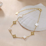 Natural Shell 14K Gold Plated 925 Sterling Silver Four-leaf Clover Anklet