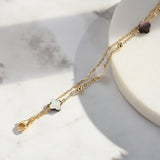 Black shell 14K Gold Plated 925 Sterling Silver Four-leaf Clover Double Bracelet