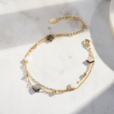 Black shell 14K Gold Plated 925 Sterling Silver Four-leaf Clover Double Bracelet