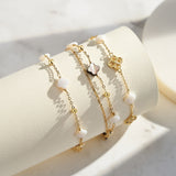 Black shell 14K Gold Plated 925 Sterling Silver Four-leaf Clover Double Bracelet