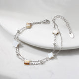 Black shell 14K Gold Plated 925 Sterling Silver Four-leaf Clover Double Bracelet