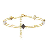 Black shell 14K Gold Plated 925 Sterling Silver Four-leaf Clover Double Bracelet
