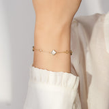 Natural Shell 14K Gold Plated 925 Sterling Silver Four-Leaf Clover Bracelet