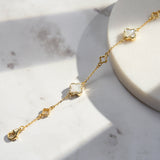 Natural Shell 14K Gold Plated 925 Sterling Silver Four-Leaf Clover Bracelet