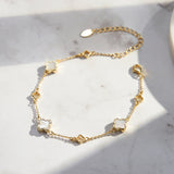 Natural Shell 14K Gold Plated 925 Sterling Silver Four-Leaf Clover Bracelet