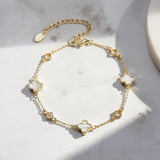 Natural Shell 14K Gold Plated 925 Sterling Silver Four-Leaf Clover Bracelet