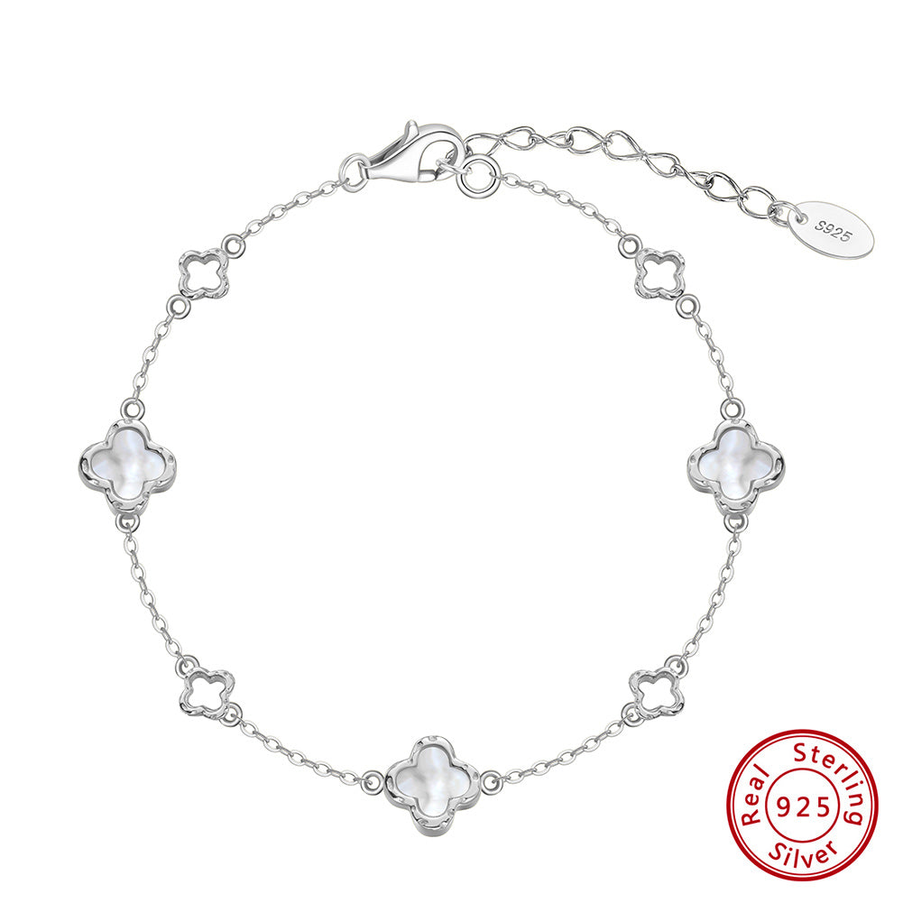 Natural Shell 14K Gold Plated 925 Sterling Silver Four-Leaf Clover Bracelet
