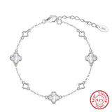 Natural Shell 14K Gold Plated 925 Sterling Silver Four-Leaf Clover Bracelet
