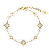Natural Shell 14K Gold Plated 925 Sterling Silver Four-Leaf Clover Bracelet