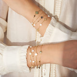 Shell Pearls Malachite 14K Gold Plated 925 Sterling Silver Double Shell Pearl Four-leaf Clover Bracelet