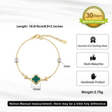 Shell Pearls Malachite 14K Gold Plated 925 Sterling Silver Double Shell Pearl Four-leaf Clover Bracelet