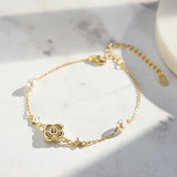 Shell Pearls Malachite 14K Gold Plated 925 Sterling Silver Double Shell Pearl Four-leaf Clover Bracelet