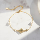 Shell Pearls Malachite 14K Gold Plated 925 Sterling Silver Double Shell Pearl Four-leaf Clover Bracelet