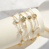 Shell Pearls Malachite 14K Gold Plated 925 Sterling Silver Double Shell Pearl Four-leaf Clover Bracelet