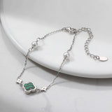 Shell Pearls Malachite 14K Gold Plated 925 Sterling Silver Double Shell Pearl Four-leaf Clover Bracelet