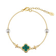 Shell Pearls Malachite 14K Gold Plated 925 Sterling Silver Double Shell Pearl Four-leaf Clover Bracelet
