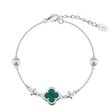 Shell Pearls Malachite 14K Gold Plated 925 Sterling Silver Double Shell Pearl Four-leaf Clover Bracelet