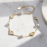 Natural Shell And Shell pearls 14K Gold Plated 925 Sterling Silver Four-leaf Clover Bracelet