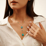 Turquoise 14K Gold Plated 925 Sterling Silver Retro Y Shape Necklace