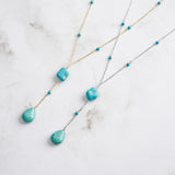 Turquoise 14K Gold Plated 925 Sterling Silver Retro Y Shape Necklace