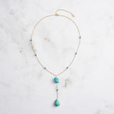 Turquoise 14K Gold Plated 925 Sterling Silver Retro Y Shape Necklace