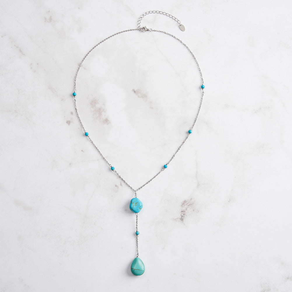 Turquoise 14K Gold Plated 925 Sterling Silver Retro Y Shape Necklace