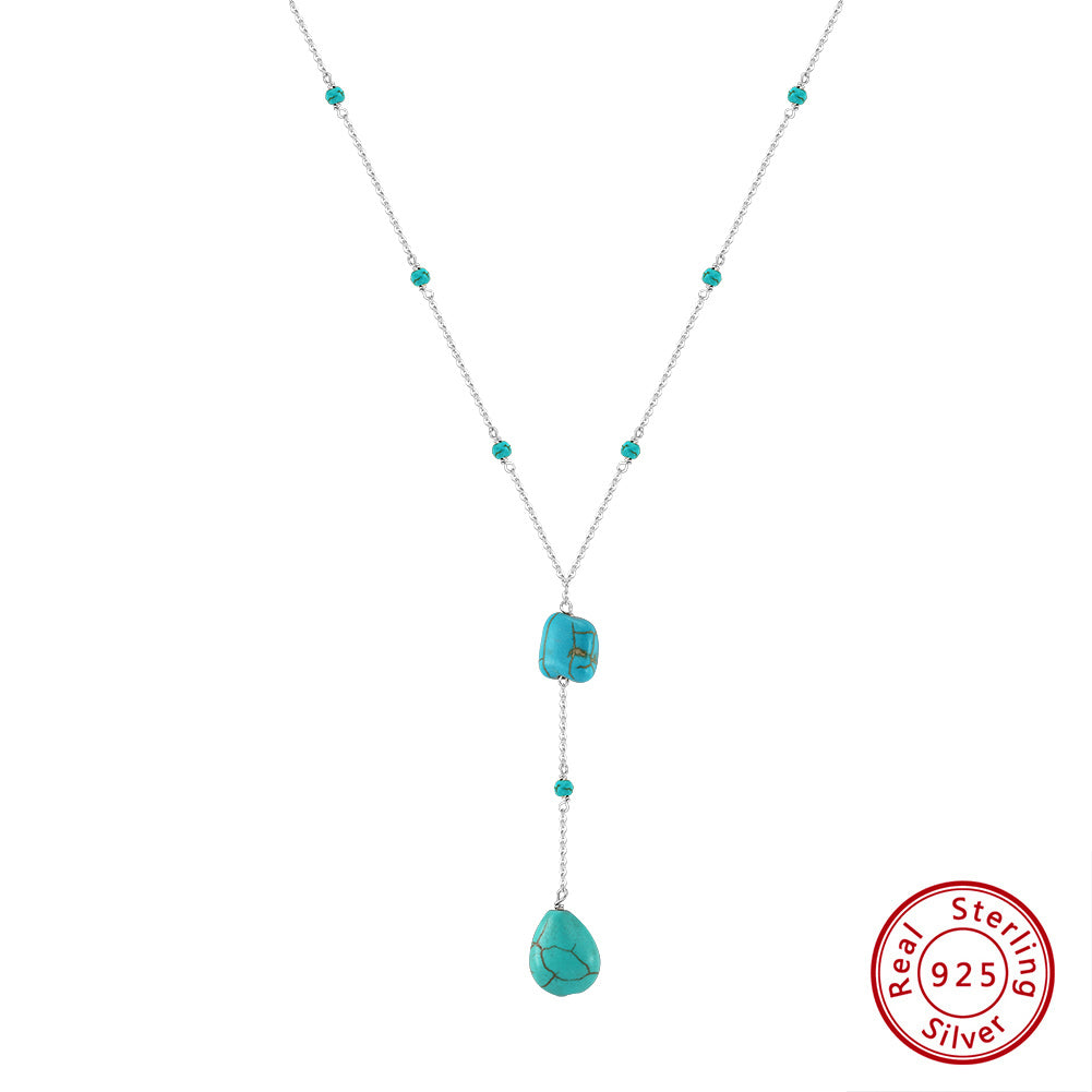Turquoise 14K Gold Plated 925 Sterling Silver Retro Y Shape Necklace