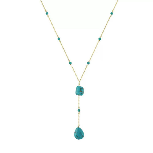 Turquoise 14K Gold Plated 925 Sterling Silver Retro Y Shape Necklace
