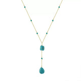 Turquoise 14K Gold Plated 925 Sterling Silver Retro Y Shape Necklace