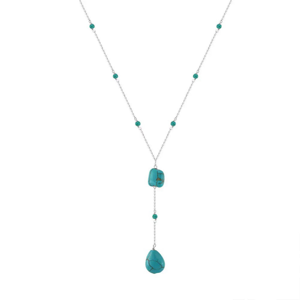 Turquoise 14K Gold Plated 925 Sterling Silver Retro Y Shape Necklace