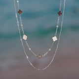 Black Shell 14K Gold Plated 925 Sterling Silver Four-leaf Clover Double-layer Necklace