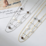 Black Shell 14K Gold Plated 925 Sterling Silver Four-leaf Clover Double-layer Necklace