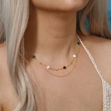 Black Shell 14K Gold Plated 925 Sterling Silver Four-leaf Clover Double-layer Necklace