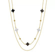Black Shell 14K Gold Plated 925 Sterling Silver Four-leaf Clover Double-layer Necklace