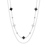 Black Shell 14K Gold Plated 925 Sterling Silver Four-leaf Clover Double-layer Necklace