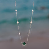 Shell Pearls Malachite 14K Gold Plated 925 Sterling Silver Pendant Necklace