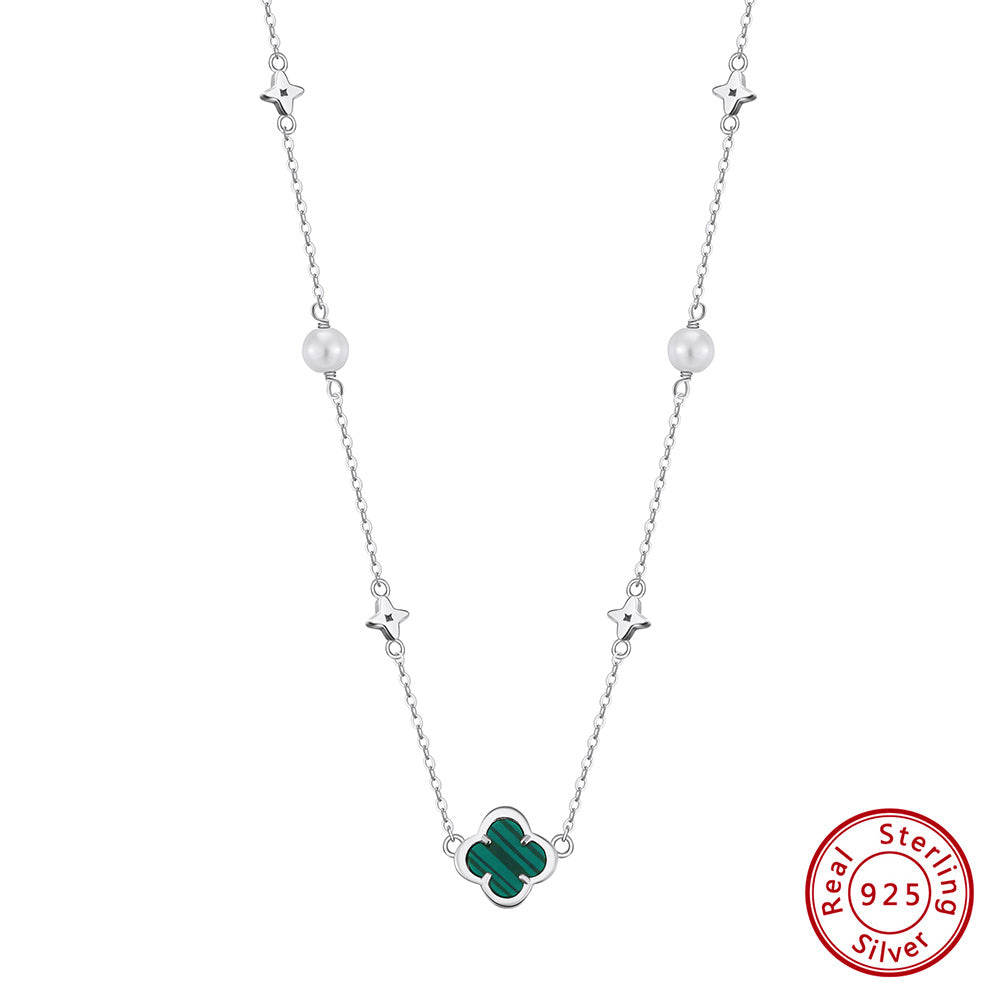 Shell Pearls Malachite 14K Gold Plated 925 Sterling Silver Pendant Necklace