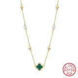 Shell Pearls Malachite 14K Gold Plated 925 Sterling Silver Pendant Necklace