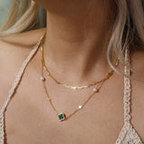 Shell Pearls Malachite 14K Gold Plated 925 Sterling Silver Pendant Necklace