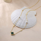 Shell Pearls Malachite 14K Gold Plated 925 Sterling Silver Pendant Necklace