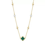 Shell Pearls Malachite 14K Gold Plated 925 Sterling Silver Pendant Necklace