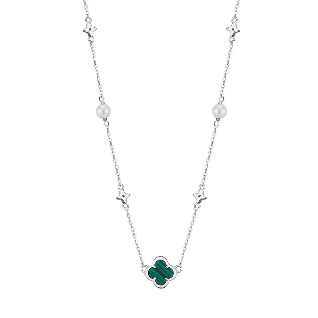 Shell Pearls Malachite 14K Gold Plated 925 Sterling Silver Pendant Necklace
