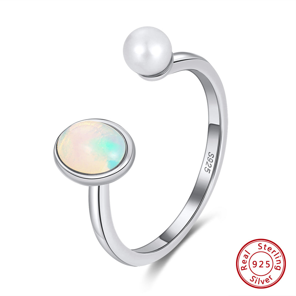 Genuine Natural Opal 14K Gold Plated 925 Sterling Silver Adjustable Ring