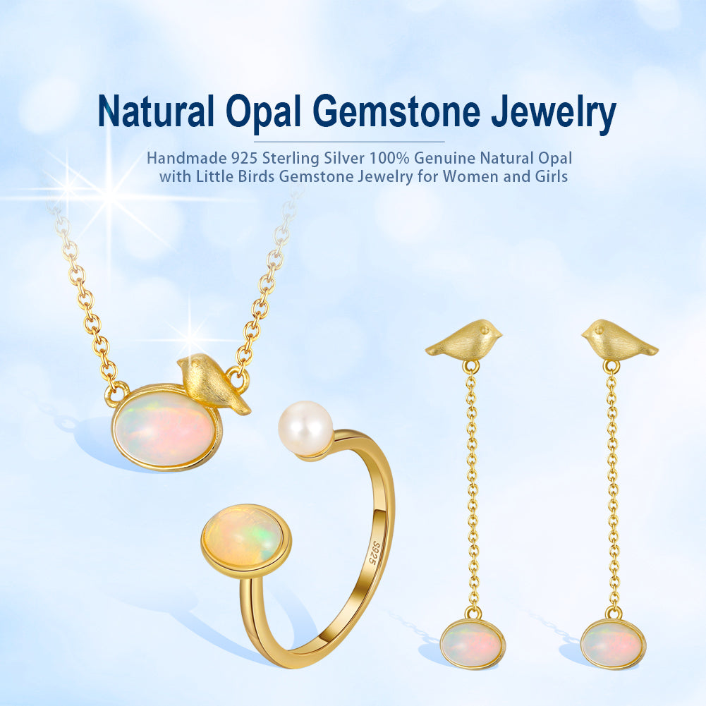 Genuine Natural Opal 14K Gold Plated 925 Sterling Silver Adjustable Ring
