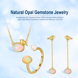 Genuine Natural Opal 14K Gold Plated 925 Sterling Silver Adjustable Ring