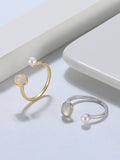 Genuine Natural Opal 14K Gold Plated 925 Sterling Silver Adjustable Ring