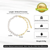 Cultured Freashwater Pearl 14K Gold Plated 925 Sterling Silver Extension Paper Clip Bracelet