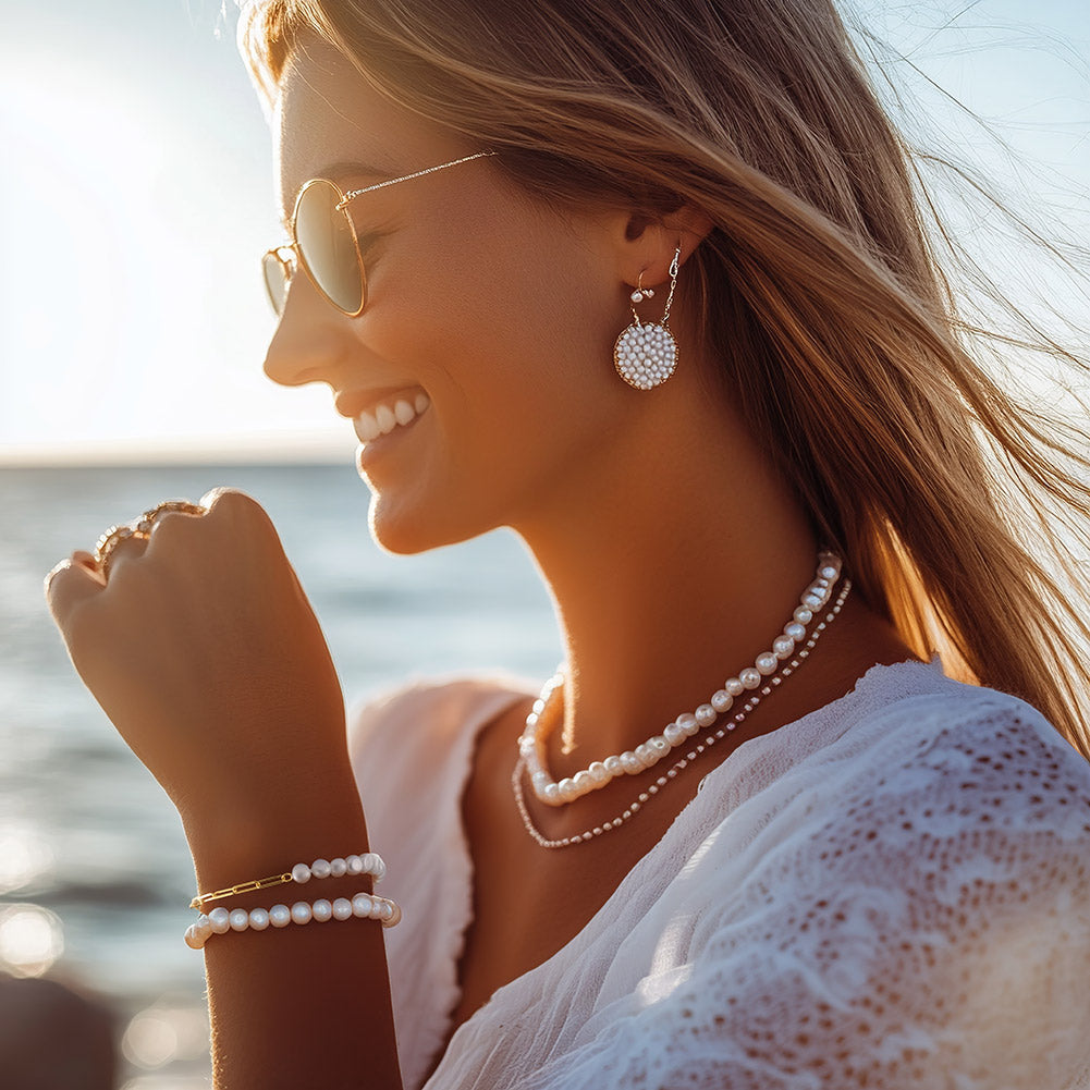 Cultured Freashwater Pearl 14K Gold Plated 925 Sterling Silver Extension Paper Clip Bracelet