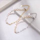 Cultured Freashwater Pearl 14K Gold Plated 925 Sterling Silver Extension Paper Clip Bracelet