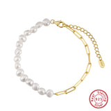 Cultured Freashwater Pearl 14K Gold Plated 925 Sterling Silver Extension Paper Clip Bracelet